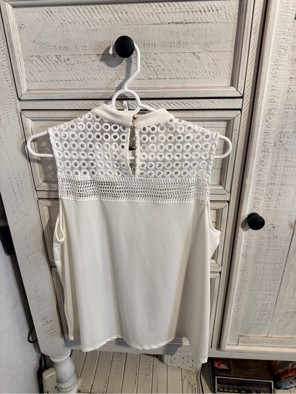 H&M Cream Sleeveless Crochet Yoke Top